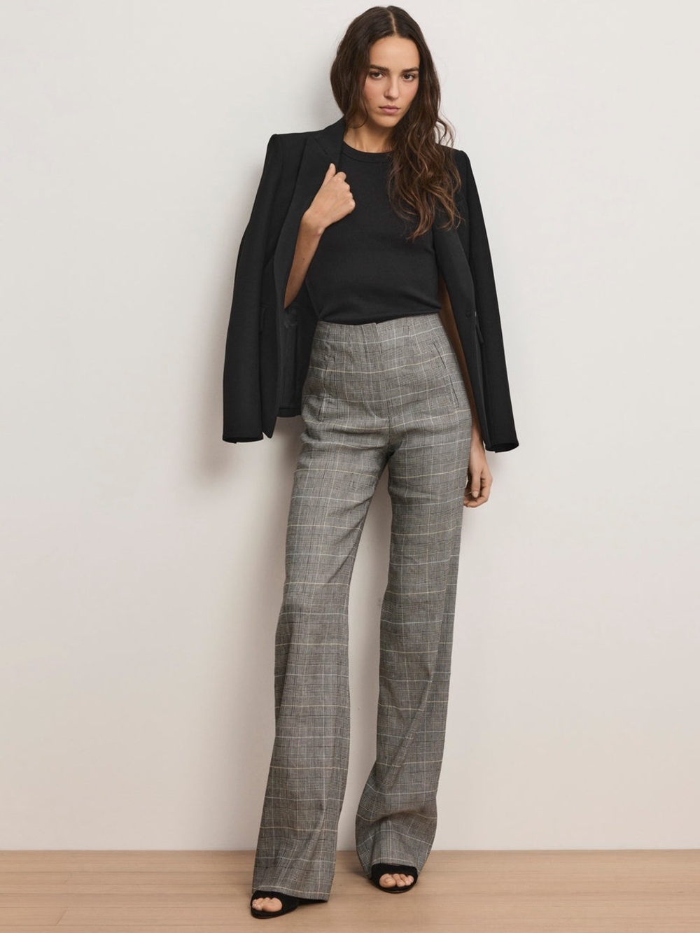 Veronica Beard Jude Plaid Wide Leg Pants in Black Multi NEW